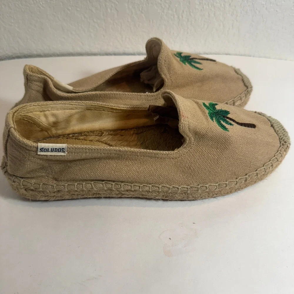 Soludos Espadrille Slip On Palm Tree Embroidered Shoes‎ Womens Size 7.5